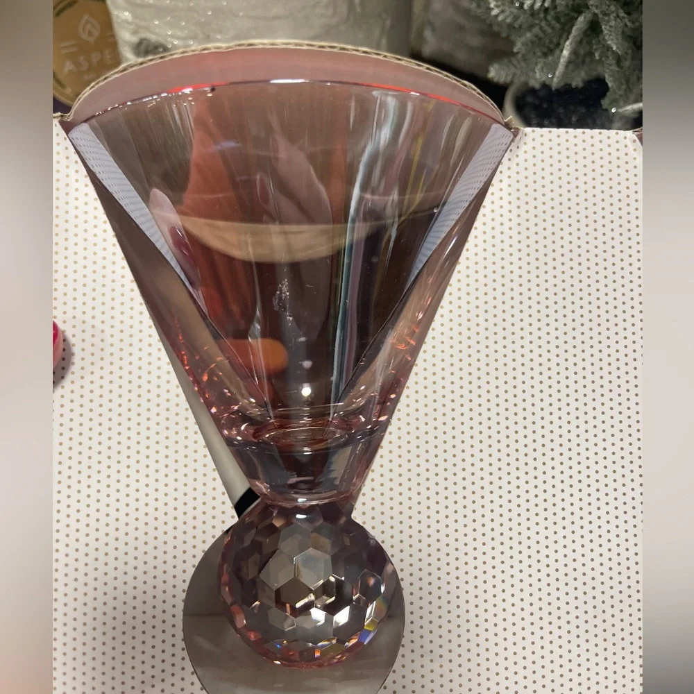 PINK Holiday Crystal Ball Martini Party glasses Set of 2 Cupcakes & Cashmere NWT